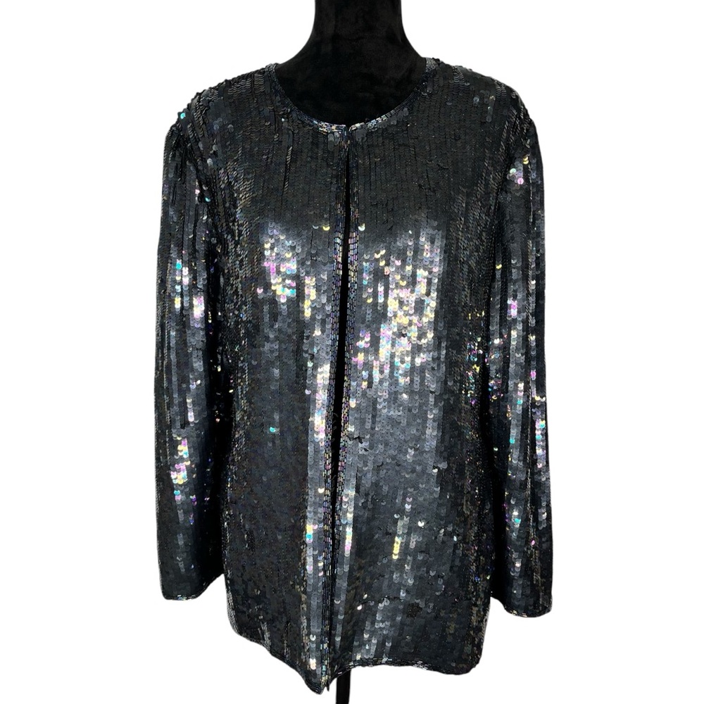 Stenay Vintage Sequin Silk Jacket Purple Iridescent Bling Long Dressy Party Coat